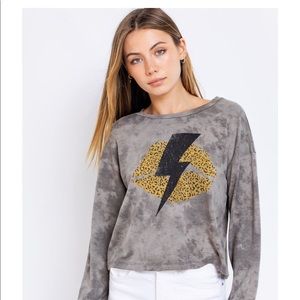 Tie-Dye Top with Leopard Lip Print Lightning Bolt